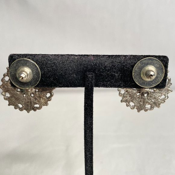 Button Stud Earrings Shades of Blue Purple Stones Oval Circling Aqua Round Stone - Picture 5 of 8